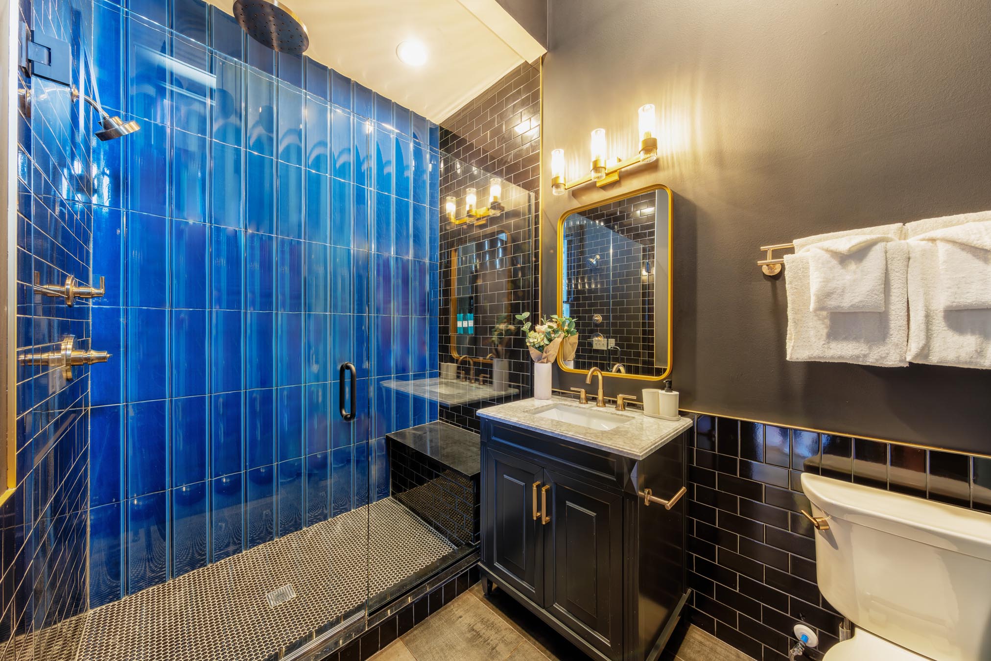 Bathroom with blue tile