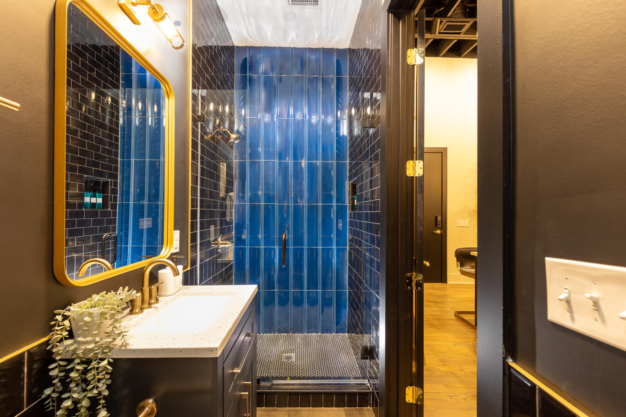 Bathroom with blue tile